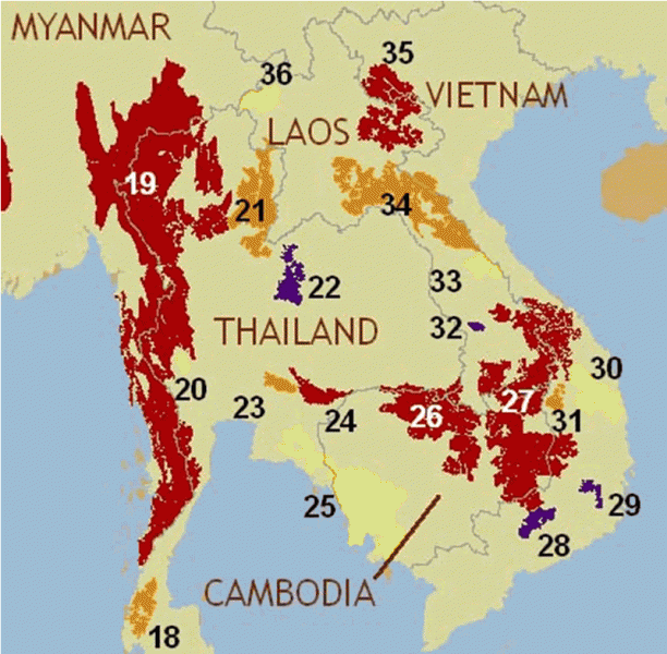Tiger locations in the Greater Mekong Region. Image from WWF