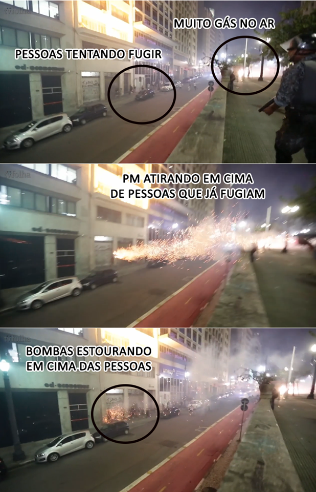 Stills of a video (link on the end of the post) showing people running on the streets and being targeted by the police.