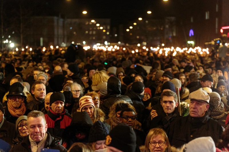 An estimated 30,000 people participated in the memorial for the victims of a recent shooting in Copenhagen, Denmark on February 16, 2015. Photo by Jacob Crawfurd. Copyright Demotix