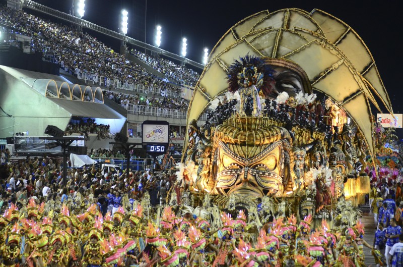 Samba School Beija-Flor parades in this year's carnival in Rio amid allegations it received funding from an African dictatorship. Image by: Marcelo Fonseca/Demotix