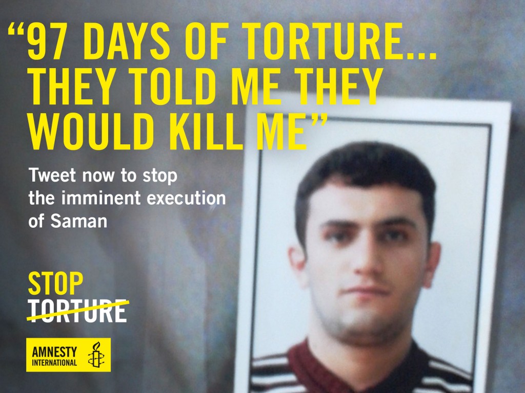Uncertainty exists over Saman Naseem's death after international pressure to prevent his execution. Image taken from the Amnesty International campaign to stop Saman Naseem's execution.