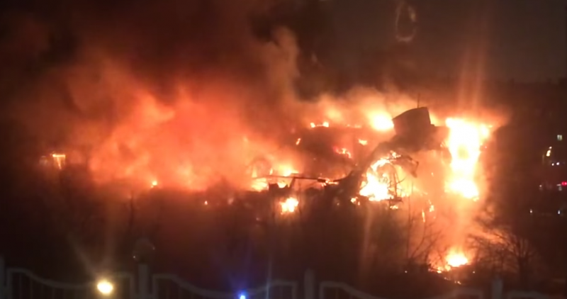 Screen capture from video of the fire at the Russian Academy of Sciences’ Institute of Scientific Information on Social Sciences library. January 30, 2015. YouTube.