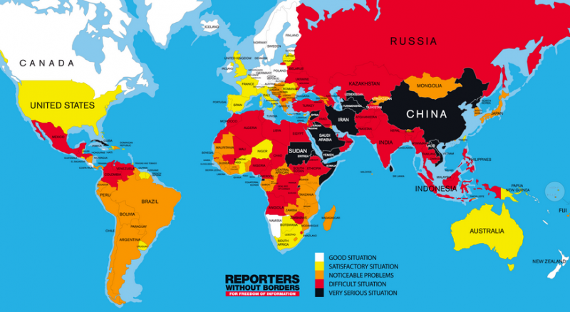 Word Press Freedom map 2014, by Reporters Without Borders.