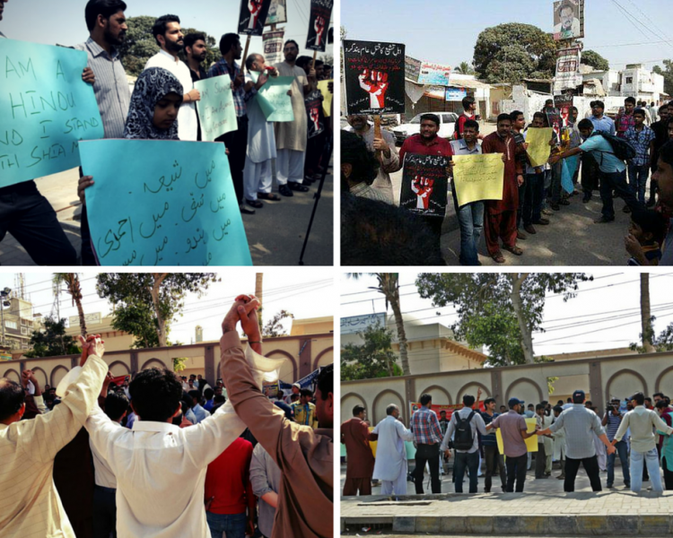 Pakistani youngsters form a human shield to show solidarity with Shia Muslims after recent attacks (Collage by GV Author)
