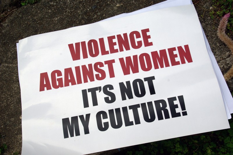 A sign from the Men Against Violence Against Women (MAVAW) project at the Live and Learn Offices. Photo taken by Irene Scott for AusAID, used under a CC BY 2.0 license. 