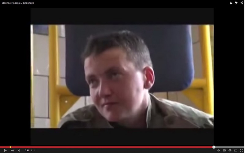 A screencap of Savchenko's interrogation by pro-Russian militants in Ukraine. Video published on YouTube on June 19, 2014, by user aigu guillotine.