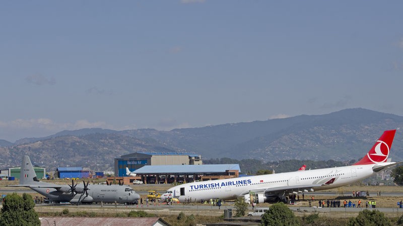 An Indian Airforce Aircraft brought the Aircraft removal kit on Thursday to remove the Turkish Airlines Airbus A330 from the Airport runway. Image by Sumit Shrestha. Copyright Demotix (5/3/2015)