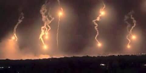 Saudi-led coalition airstrikes on Sanaa. Photograph shared by Yemeni blogger @mareb_elward on Twitter 