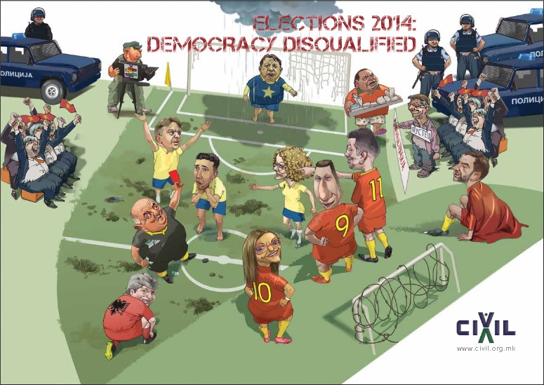 Front page of the Macedonia elections 2014 monitoring report "Democracy Disqulified" by CIVIL - Center for Freedom. (PDF)