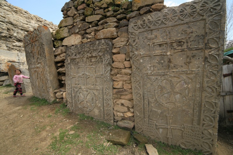 Khatchkar stones. Photo taken by John Lubbock.