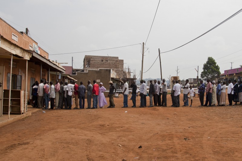 Voters line up at a polling station in Nyendo Masaka, Uganda, on February 18, 2011. Photo by Peter Beier. Copyright Demotix
