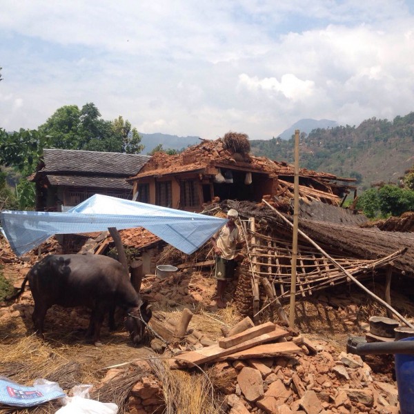Image of the Thaprek village completely destroyed by the earthquake. Image by Madhav Adhikari (Narayan's brother), taken by a mobile phone. Used with permission.