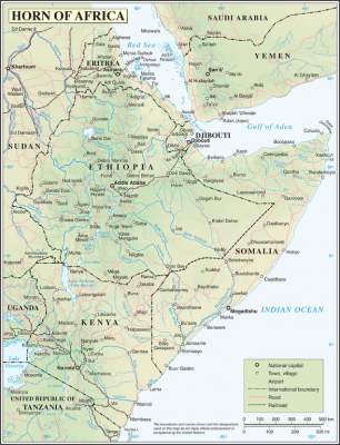 Horn of Africa map from the UN. Released to public domain.