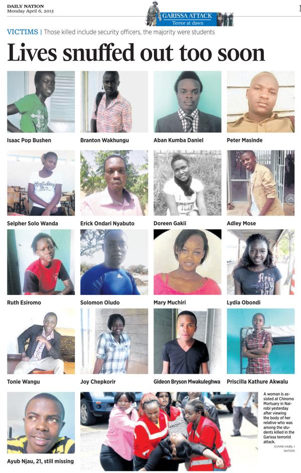Foto's van de slachtoffers van de aanval in Garissa worden op Twitter gedeeld met de hashtag 147notjustanumber. 