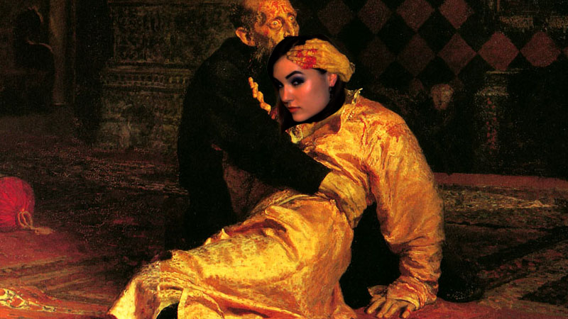 Ilya Repin's "Ivan the Terrible Killing His Son," featuring former porn star Sasha Grey. Images edited by Kevin Rothrock.