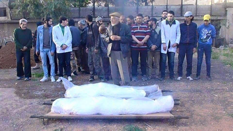 Funeral of two killed by shelling inside of Yarmouk refugee camp in Syria, April 2015. (Photo: Jafra Foundation for Youth Development and Relief)
