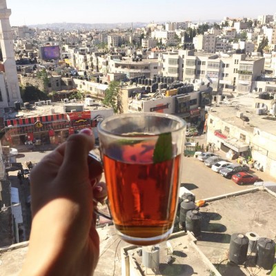 Arrival in Palestine: Wazwaz captions this photo, "Good Morning, Ramallah" (via Facebook).