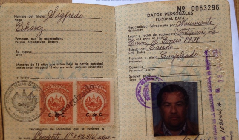 A passport that belonged to Sigfredo Chávez. Intipucá celebrates him as its first migrant to take off for the US.  Credit: Ruxandra Guidi. Published with PRI's permission