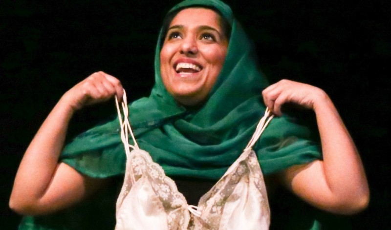 Playwright Aizzah Fatima plays a character she calls a "hijabi feminist."  Credit: Courtesy Aizzah Fatima. Published with PRI's permission