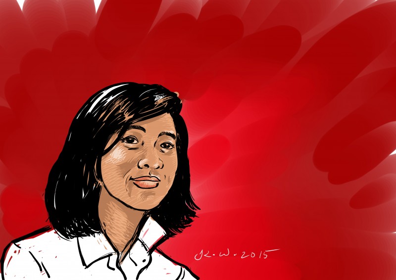 Honey Oo, 27-year old student leader arrested last March 13. Portrait by Kenneth Wong, republished with permission. 