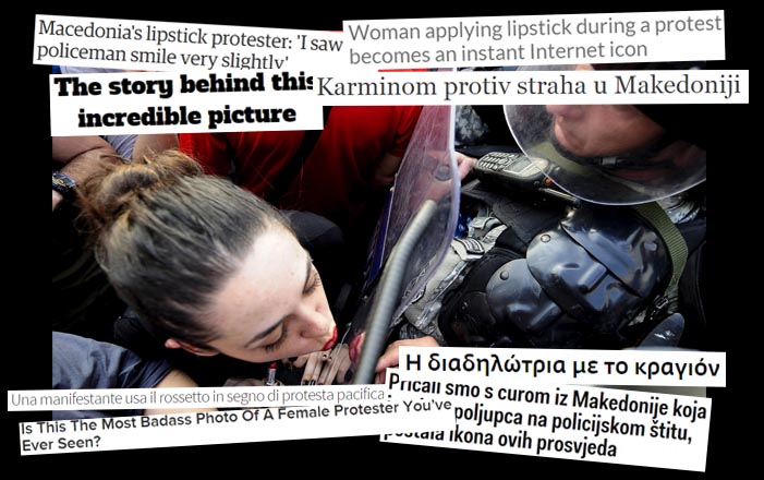 The image of protester Jasmina Golubovska taken by Reuters photographer Ognen Teofilovski quickly went viral on the Internet and remains one of the symbols of the on-going anti-government protests in Macedonia. 