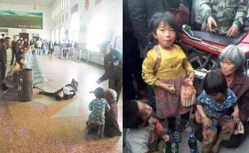 Viral images of a petitioner, Xu Chunhe shot dead by a police officer at Qing'an train station. His mother and children were around when the incident happened. 