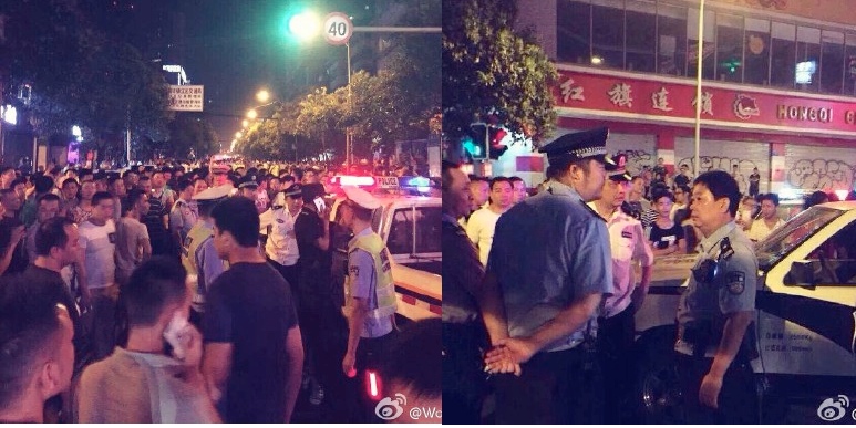 Photos showing a street confrontation between Uber drivers and traffic police on May 10 in Chengdu. Photos taken by Weiboer Wong Pok.