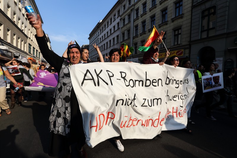 Kurds march in Berlin against violence in Turkey's election campaign 6 June 2015 by Thorsten Strasas. Demotix ID: 7791816
