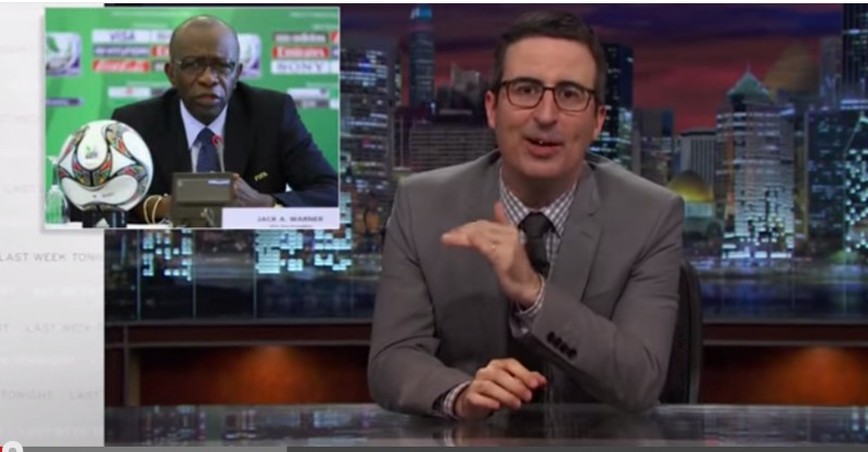 Screen grab from John Oliver's latest response to ex-FIFA vice-president Jack Warner. 