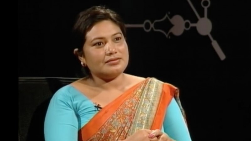 Screenshot of Shanta Chaudhary, Former CA Member, in an interview with Nepali journalist Dil Busan Pathak at the talk-show Tough Talk on News 24 Television.