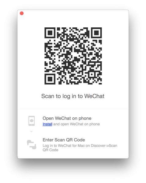 To use WeChat’s desktop app, you have to scan the QR code with the WeChat app on the phone to log in. From experience, I can tell you that this makes using WeChat after you’ve lost your phone nearly impossible.