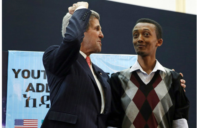 Natnael with US Secretary of State John Kerry, Addis Ababa, 2013.