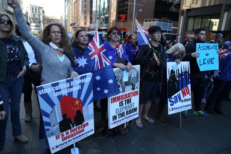 The ‘Reclaim Australia’ rally in Sydney was part of a nationwide weekend of action against Islamic extremism and 'the gradual Islamification of Australia'. Photo by Richard Milnes, Copyright @Demotix (7/19/2015)