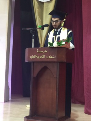 Bahraini top student Mustafa Mohammed Ismael delivering a speech at his graduation ceremony