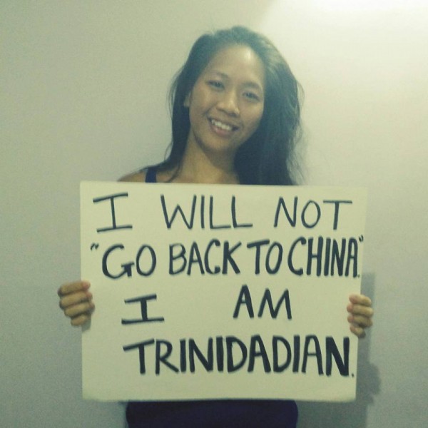 Chinese-Trinidadian Lily Kwok's photo, which she posted publicly on Facebook, in an effort to counteract racial stereotyping. 
