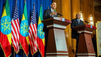President Barack Obama and Ethiopia Prime Minister Hailemariam Desalegn hold a press conference at the National Palace
