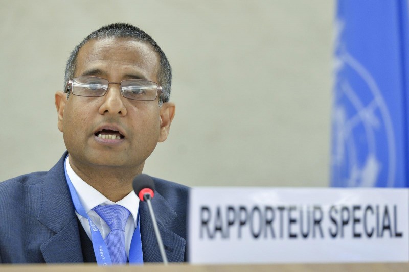 Ahmed Shaheed,  Special Rapporteur on the human rights situation in the Islamic Republic of Iran, present's his report at a the 28th Session at the Human Rights Council. 16 March 2015. UN Photo / Jean-Marc Ferré. CC BY-NC-ND 2.0
