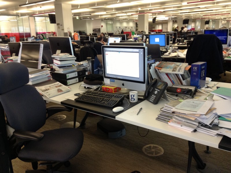 Saeed Dehghan's desk in The Guardian newsroom in London. PHOTO: Saeed Dehghan, used with permission. 