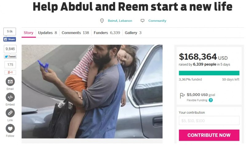 Screenshot of "Help Abdul and Reem start a new life" funding campaign on indiegogo.
